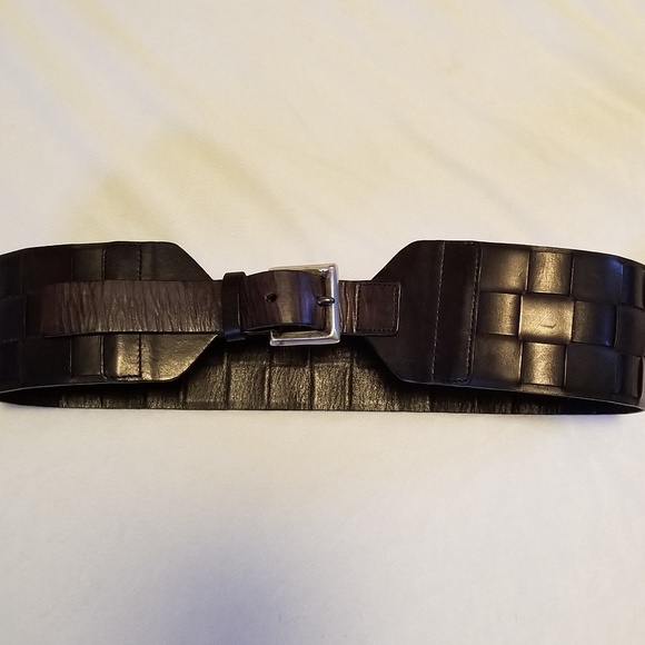 no name Accessories - Leather belt with basket weave detail